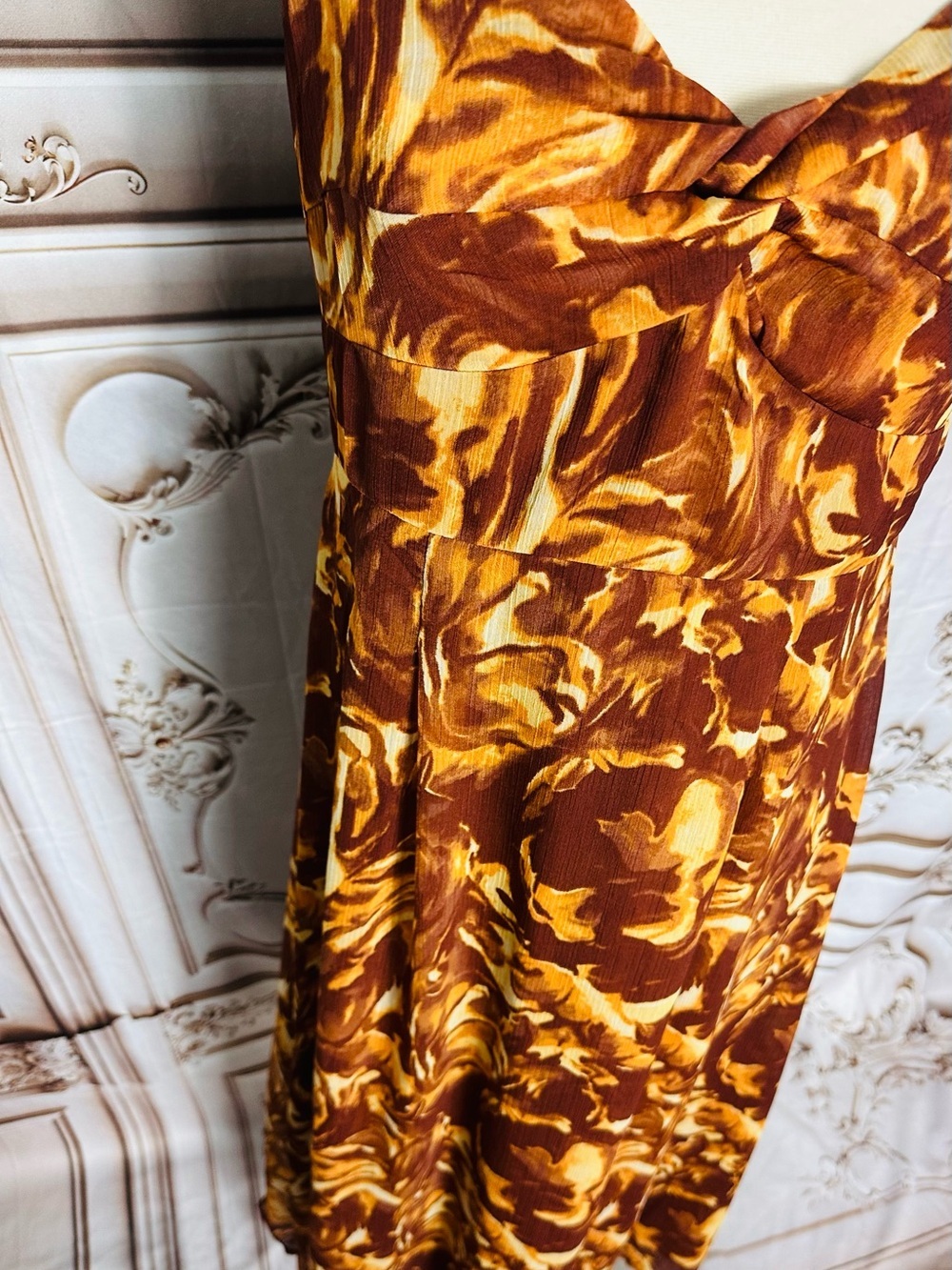 Brown Floral Maxi Slip Dress with Twisted Bodice - Picture 6 of 12